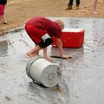 Contestant Baxter in the eel race